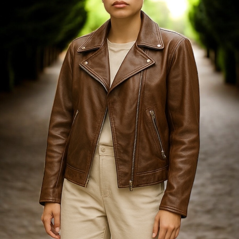 Ana genuine leather brown jacket size XL like new